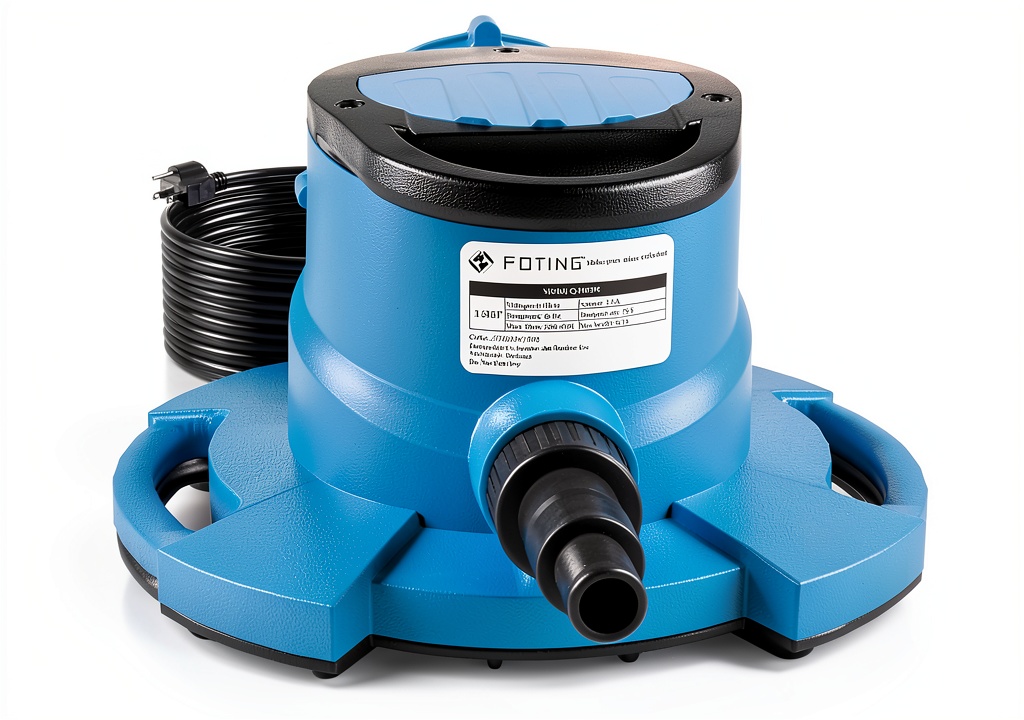 FOTING pool cover pump in use on a blue pool cover