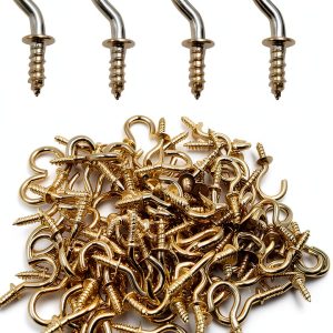 Biaungdo 100 Pcs 1/2" Ceiling Cups Hooks Screw Hooks Ceiling Cup Hooks Self-Tapping Screws Hooks Gold-0