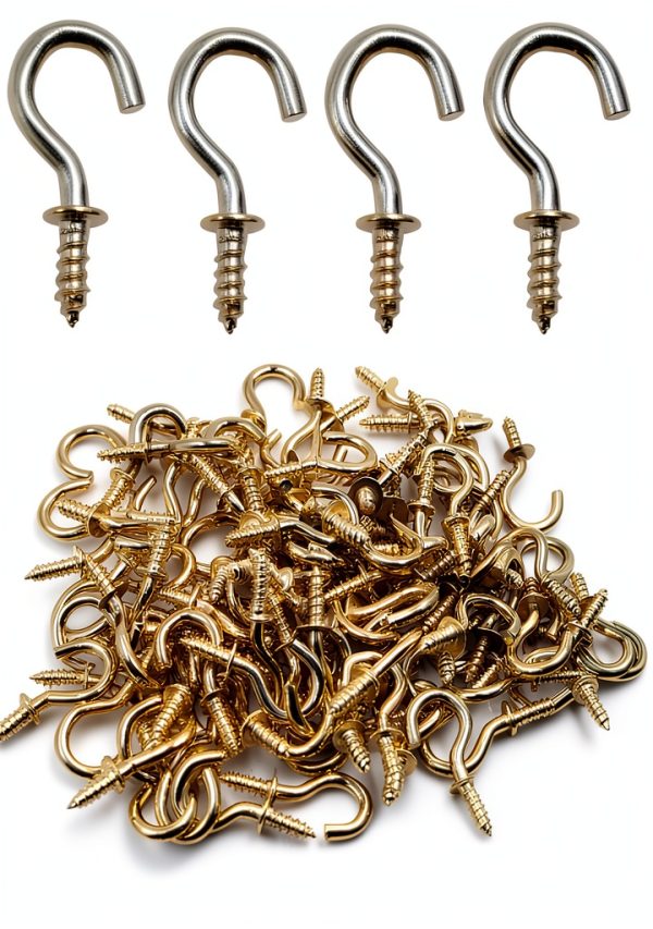 Biaungdo 100 Pcs 1/2" Ceiling Cups Hooks Screw Hooks Ceiling Cup Hooks Self-Tapping Screws Hooks Gold-0