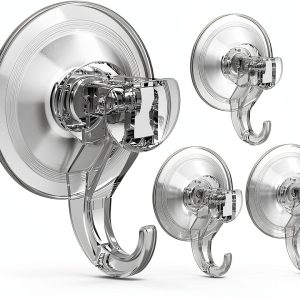 Quntis Suction Cup Hooks 4 Pack, Multi-Purpose Clear Shower Suction Hooks Waterproof Heavy Duty Wreath Hanger for Bathroom, Window, Towel, Shower Wall, Tile, Glass Door, Camper-0
