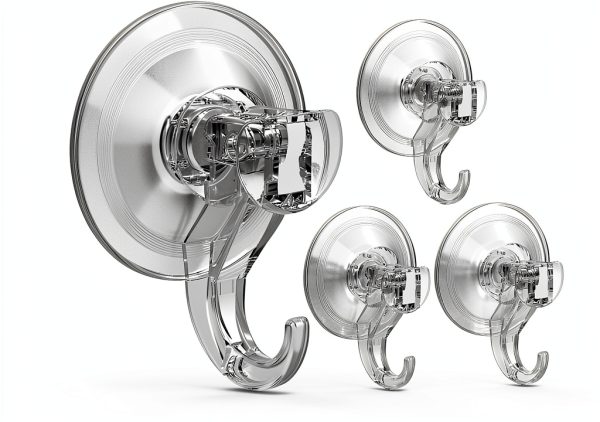 Quntis Suction Cup Hooks 4 Pack, Multi-Purpose Clear Shower Suction Hooks Waterproof Heavy Duty Wreath Hanger for Bathroom, Window, Towel, Shower Wall, Tile, Glass Door, Camper-0