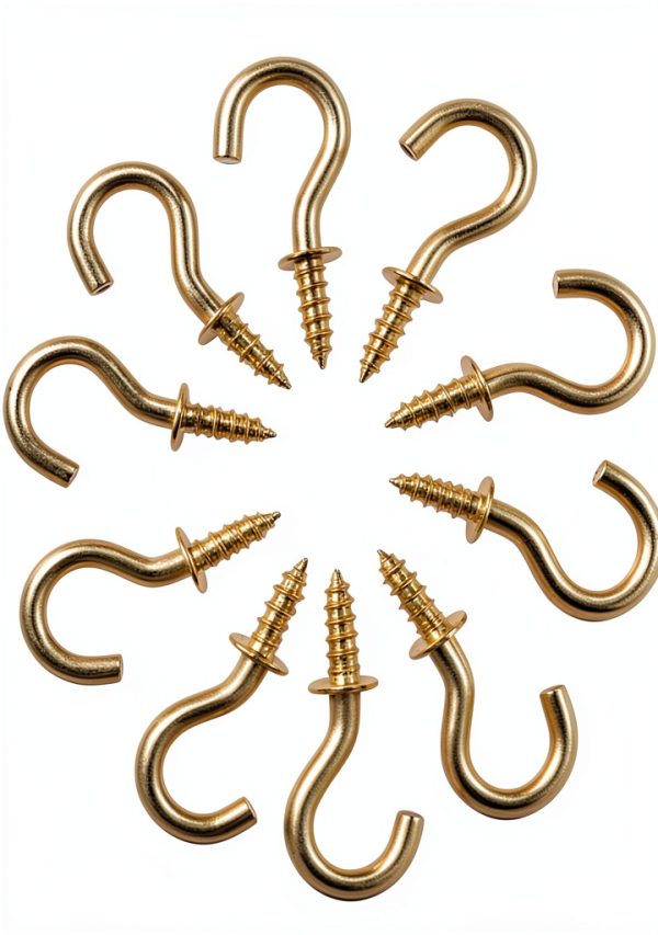 Biaungdo 100 Pcs 1/2" Ceiling Cups Hooks Screw Hooks Ceiling Cup Hooks Self-Tapping Screws Hooks Gold-3