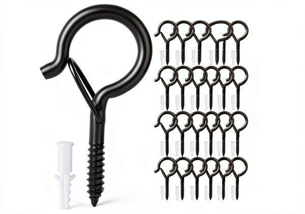 Q Hangers 25 PCS Screw-in Hooks for Outdoor String Lights, Swivel Hanging Basket Patio Light Hooks with Safe Buckle Screw in Planter Eye Hook for Wall Ceiling-8