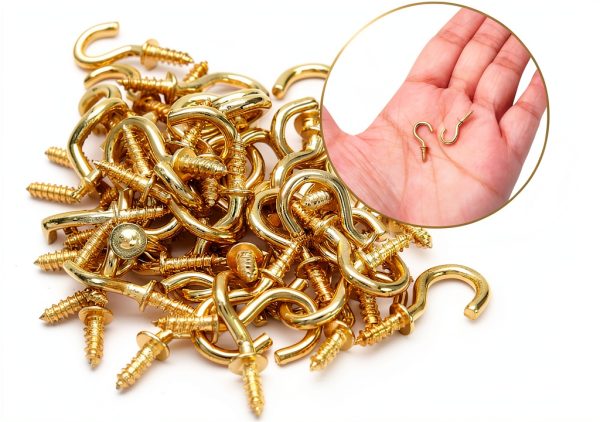 Biaungdo 100 Pcs 1/2" Ceiling Cups Hooks Screw Hooks Ceiling Cup Hooks Self-Tapping Screws Hooks Gold-5